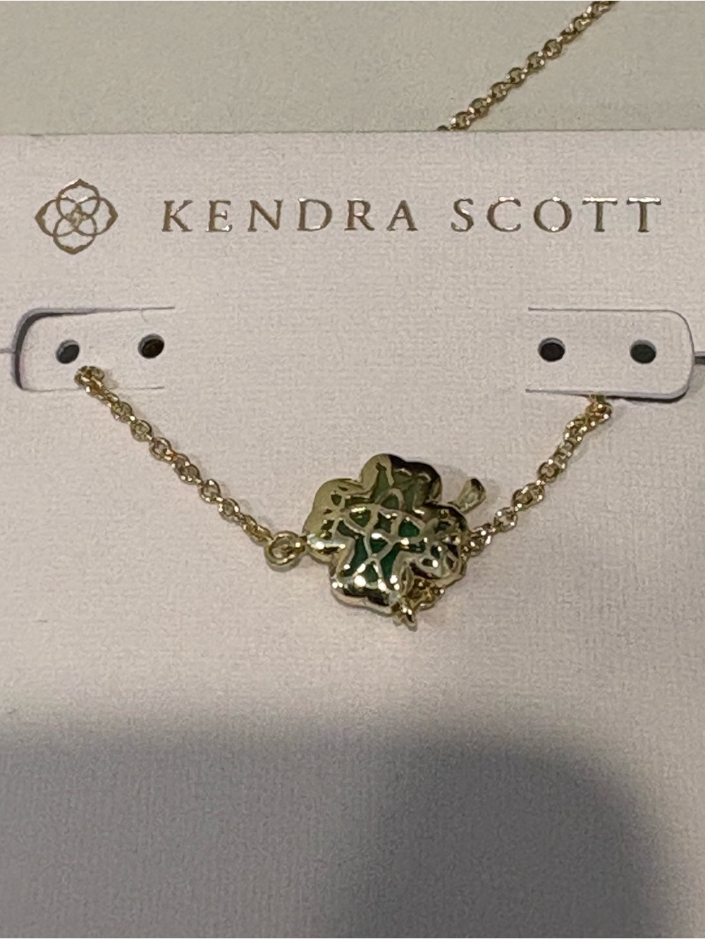 Kendra Scott Gold Necklace with Green Four-Leaf Clover Pendant - Picture 2 of 6